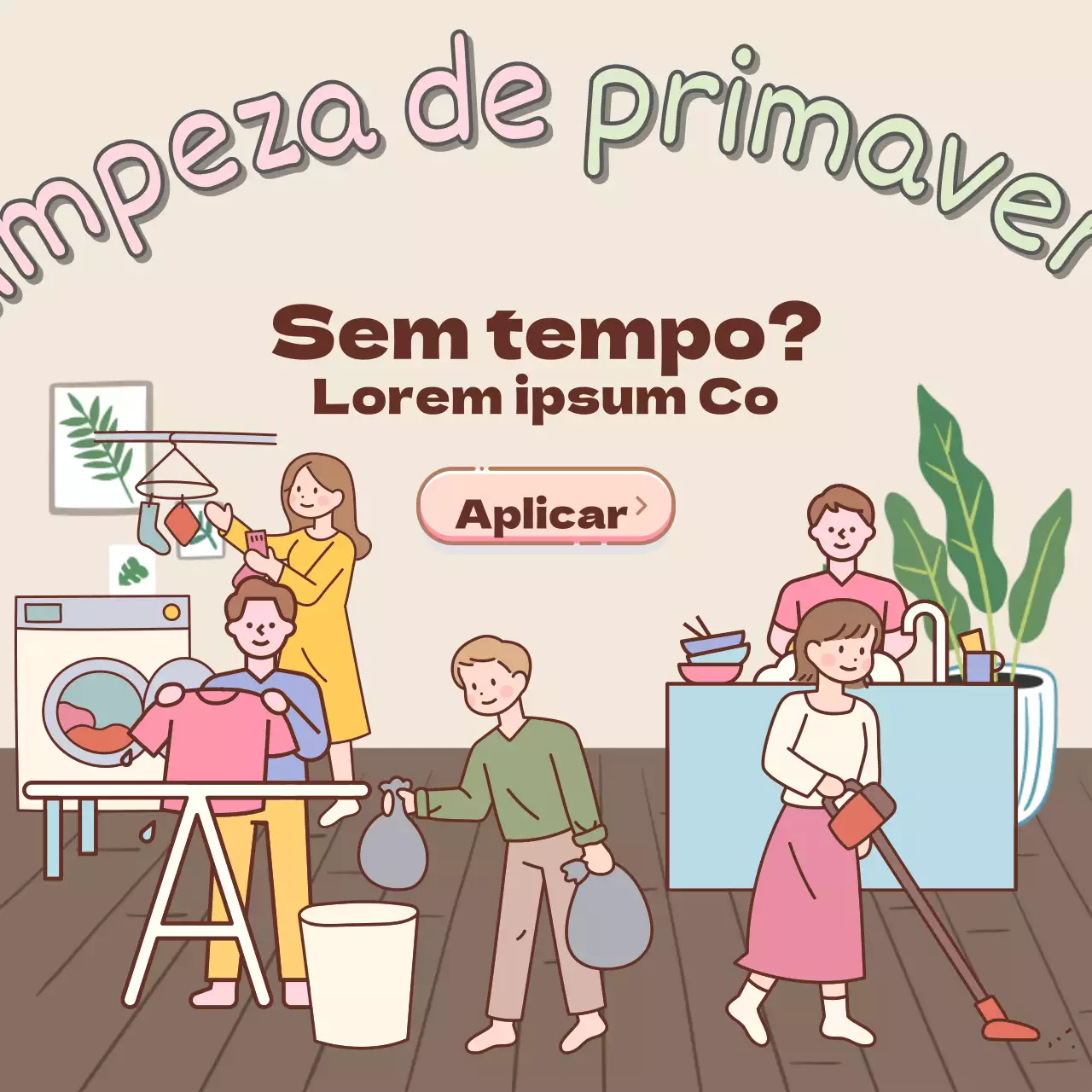 Bonito anúncio bege de limpeza porta-a-porta