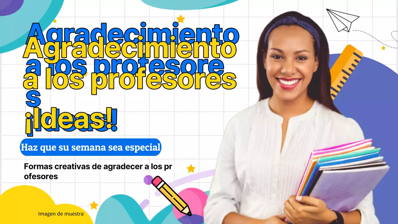 Publicidad geométrica amarilla y azul en agradecimiento por el Día del Maestro