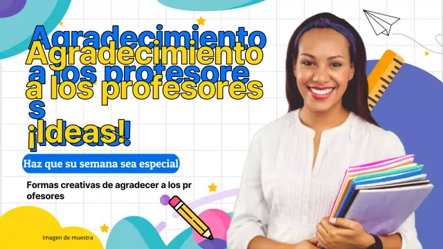 Publicidad geométrica amarilla y azul en agradecimiento por el Día del Maestro