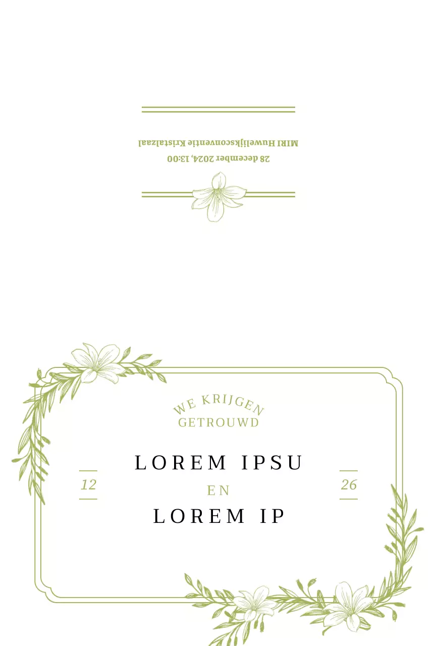 Elegante uitnodiging met groene plantenillustratie en kader