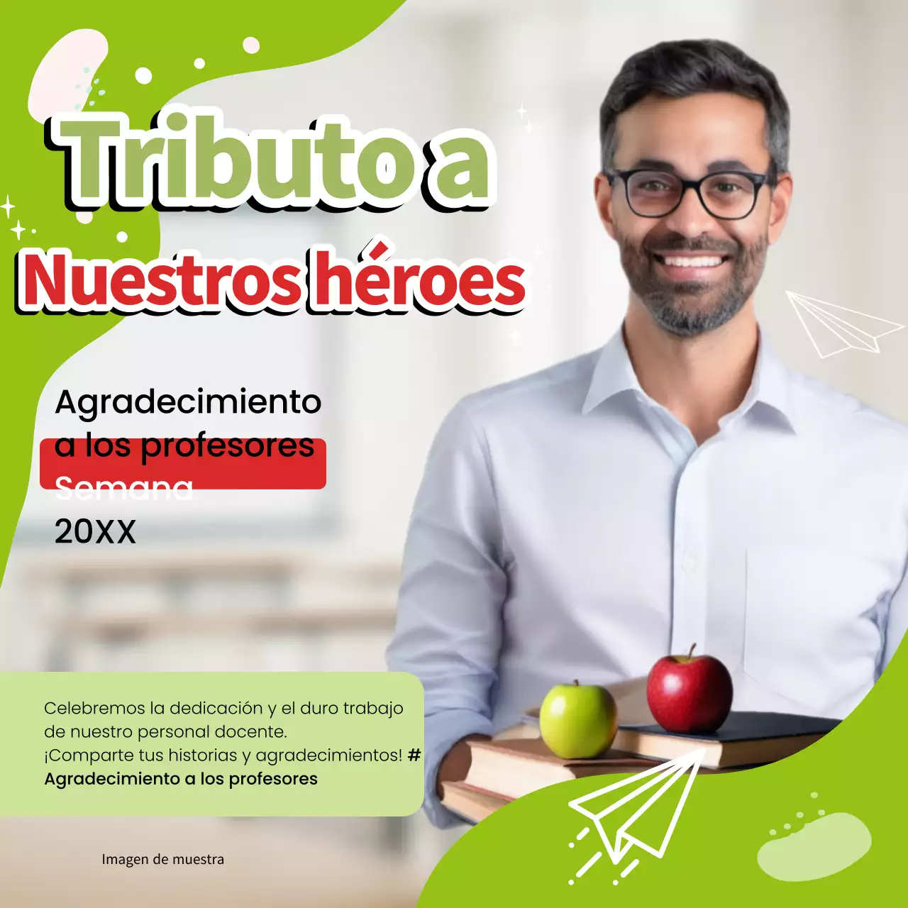 Publicidad de moda en rojo y lima para el Día del Maestro