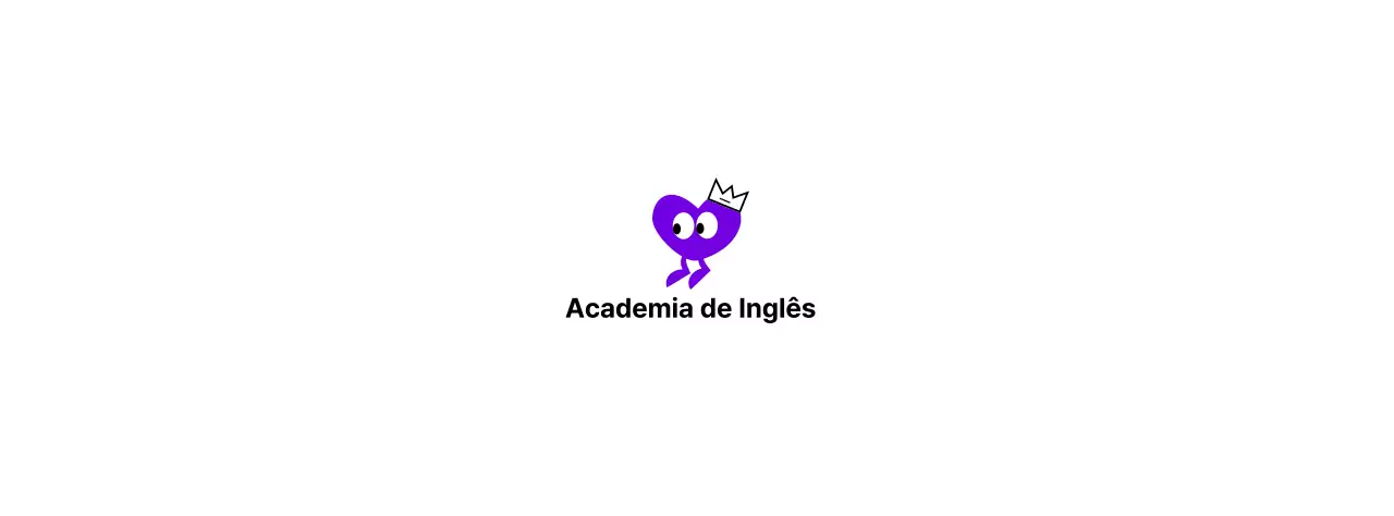 Academia de Inglês com um conceito giro que inclui personagens com corações roxos