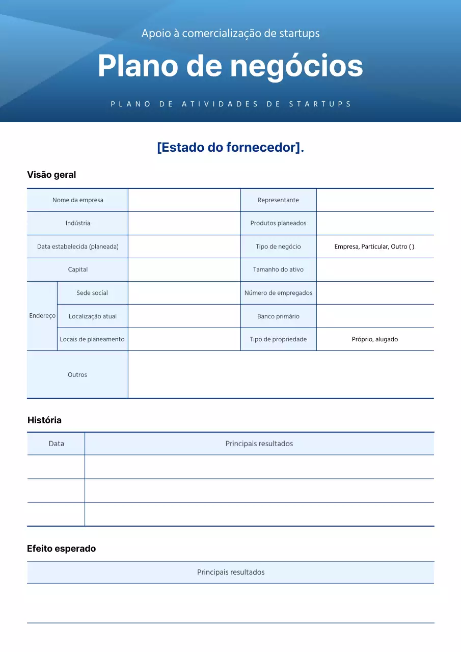 Plano de negócios simples da Blue