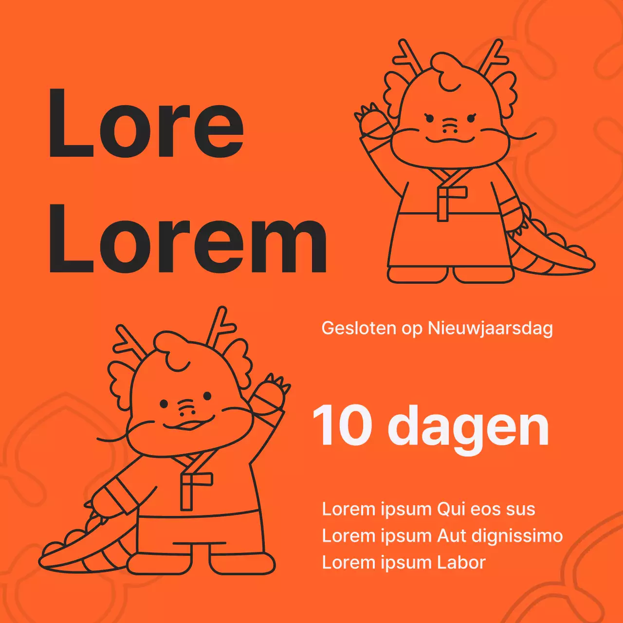 Pop-art oranje en witte Lunar New Year verkoopadvertentie