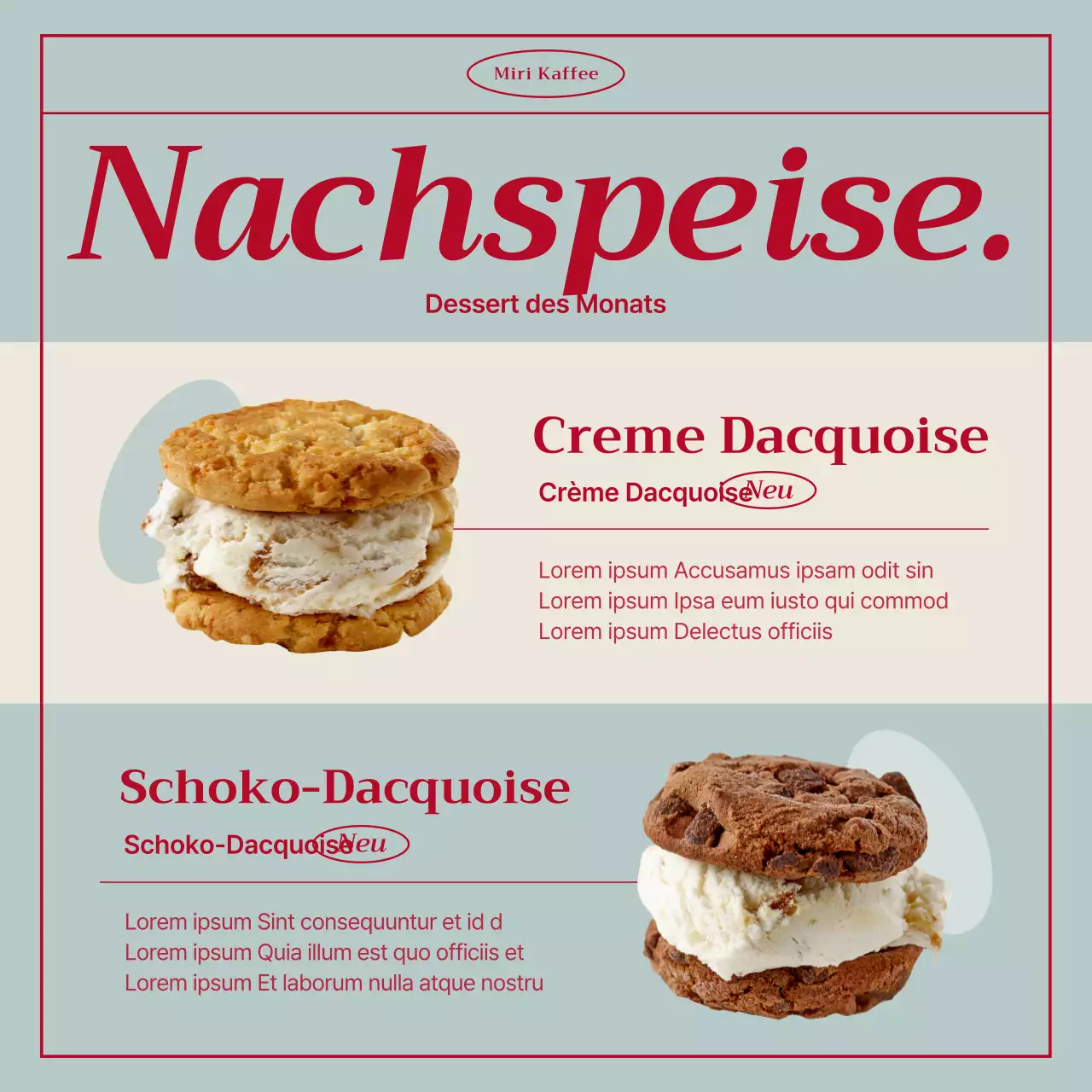 Vintage-Café-Ankündigung in Mint und Rot