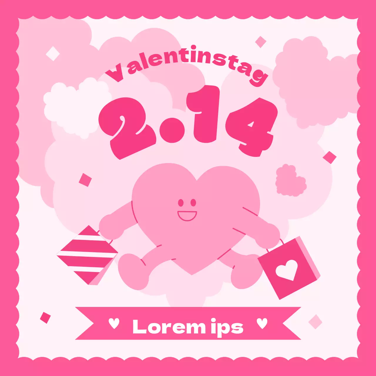 Eine hübsche Anzeige zum Valentinstag in Rosa und Hellblau