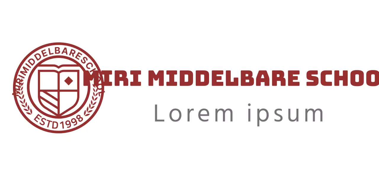 Middelbare school logo in de vorm van een cirkelvormig onderwijssymbool in bordeauxrood