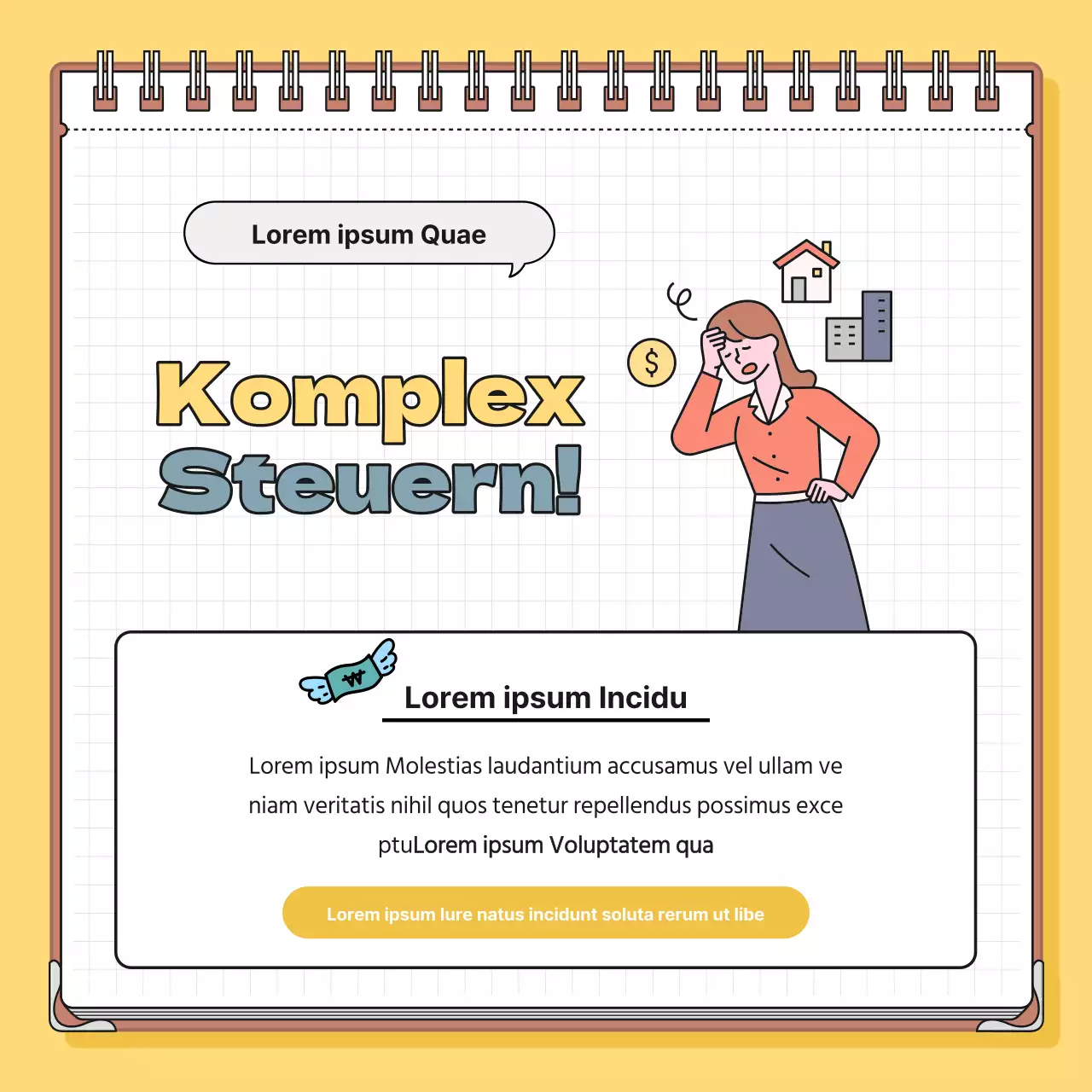 Minimalistische Steuerinformationen in Gelb und Blau