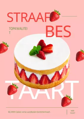Promoot een eenvoudige aardbeientaart in roze en rood