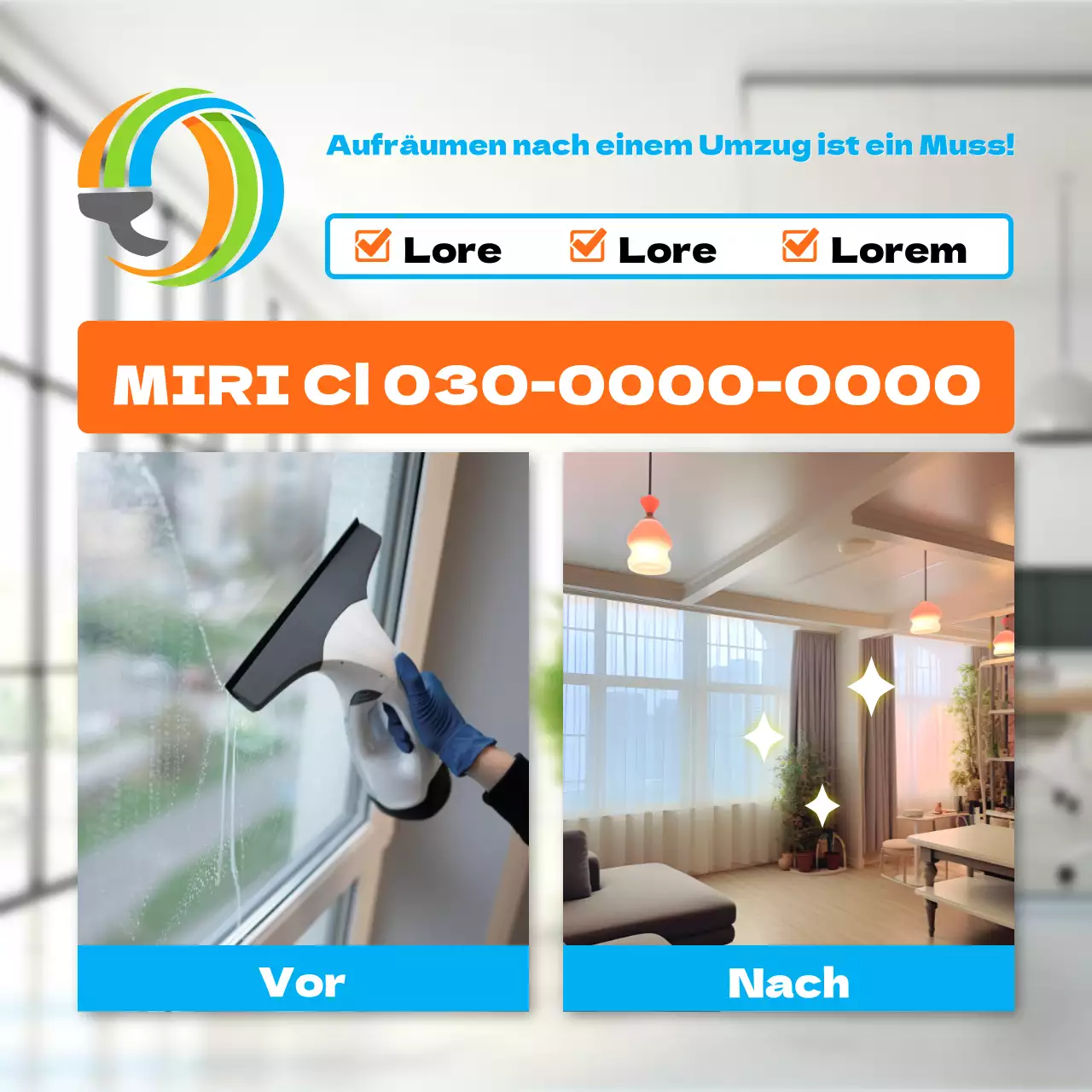 Moderne Reinigungsmittelwerbung in Orange und Hellblau