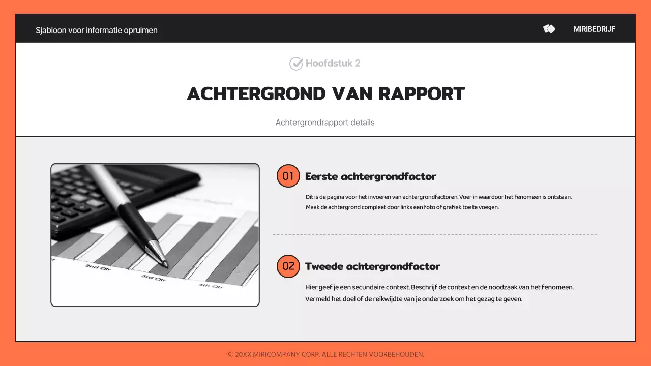 Een eenvoudig oranje-en-zwart, informatierijk rapport