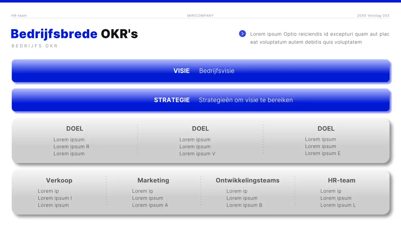 Modern OKR-rapport in blauw en wit