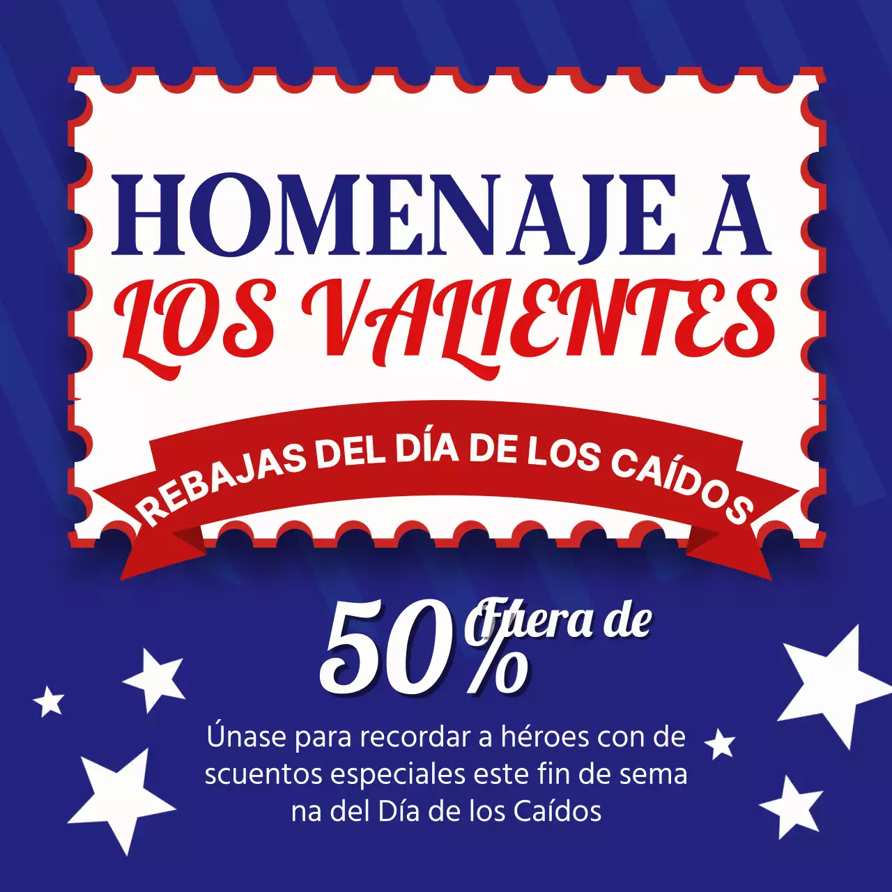 Anuncio de rebajas retro azul y rojo del Día de los Caídos
