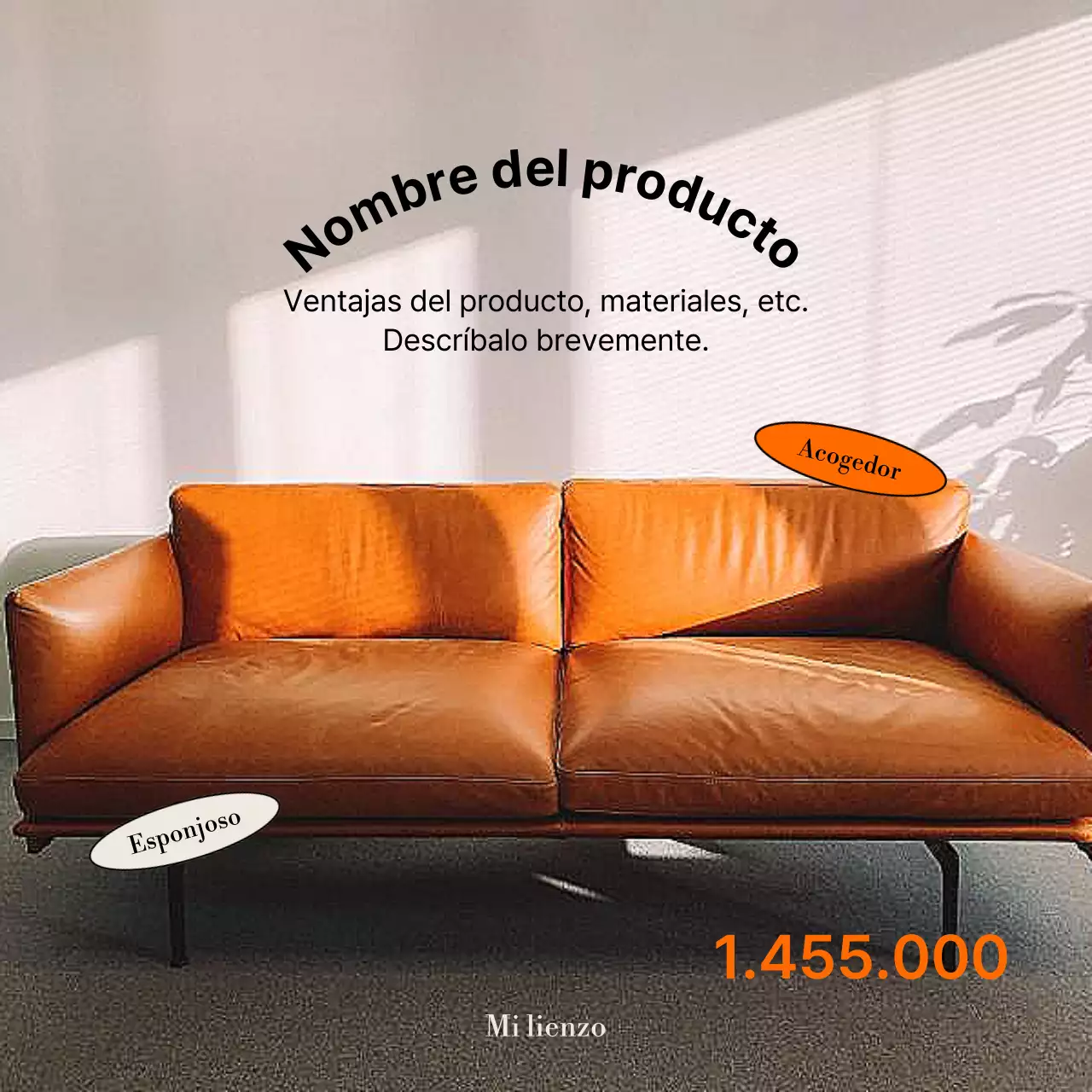 Anuncio minimalista de una tienda de muebles en naranja y negro