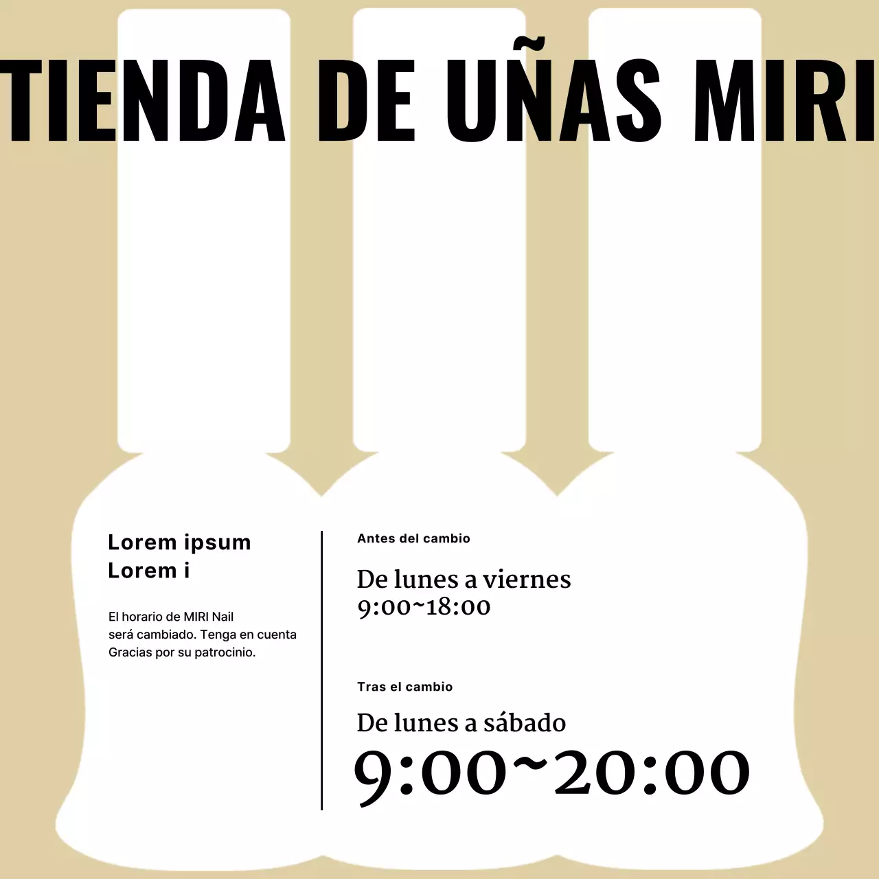 Simple anuncio de horarios de apertura de Beige