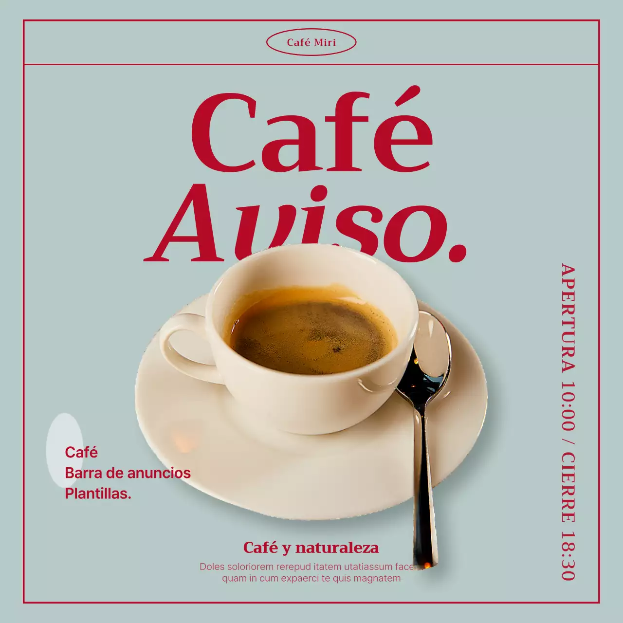 Anuncio Vintage Cafe en menta y rojo