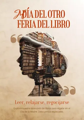 Material promocional de la feria del libro clásico del Día de la Madre en beige y rojo