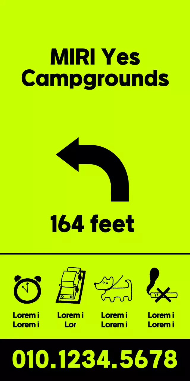 Black text on a fluorescent background for campground locations