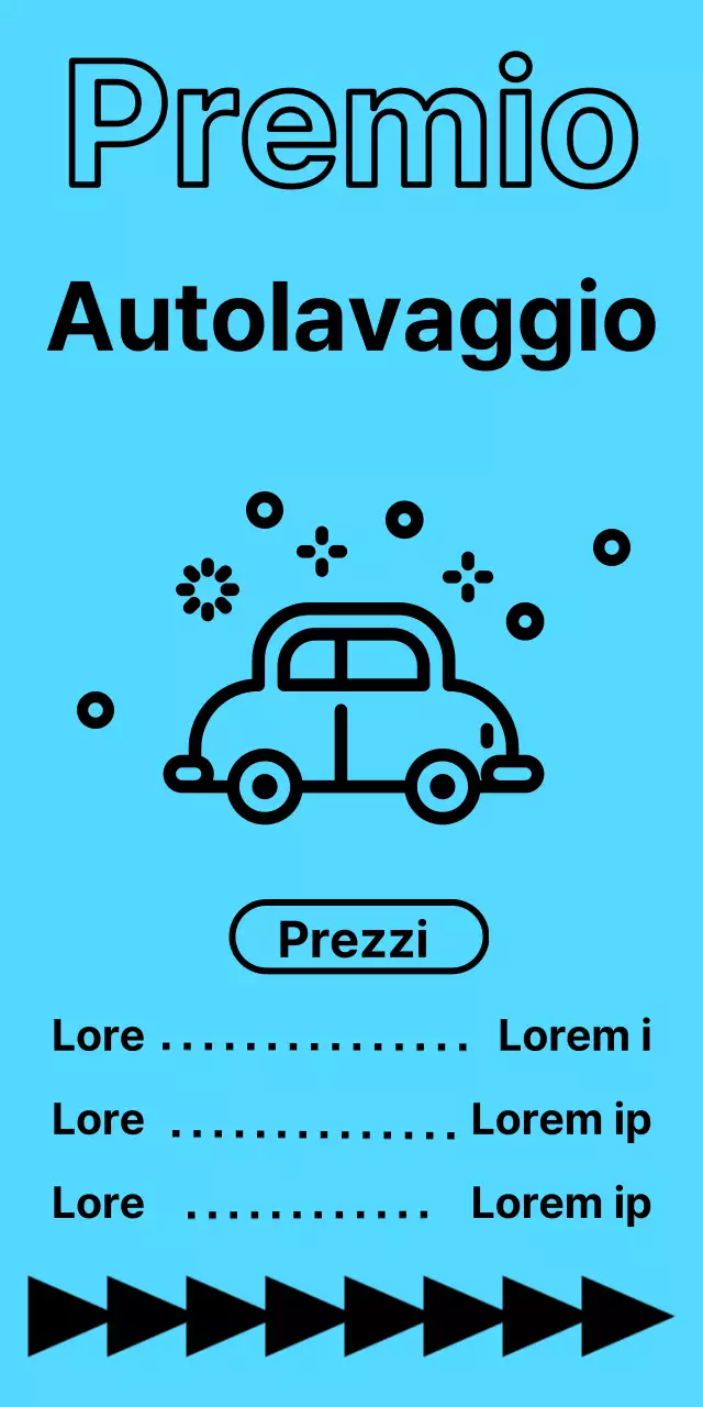 Ubicazione e prezzi dell'autolavaggio in testo nero su sfondo blu