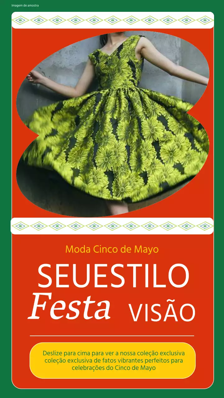 Anúncio de venda de moda Cinco de Mayo Kitsch laranja e verde