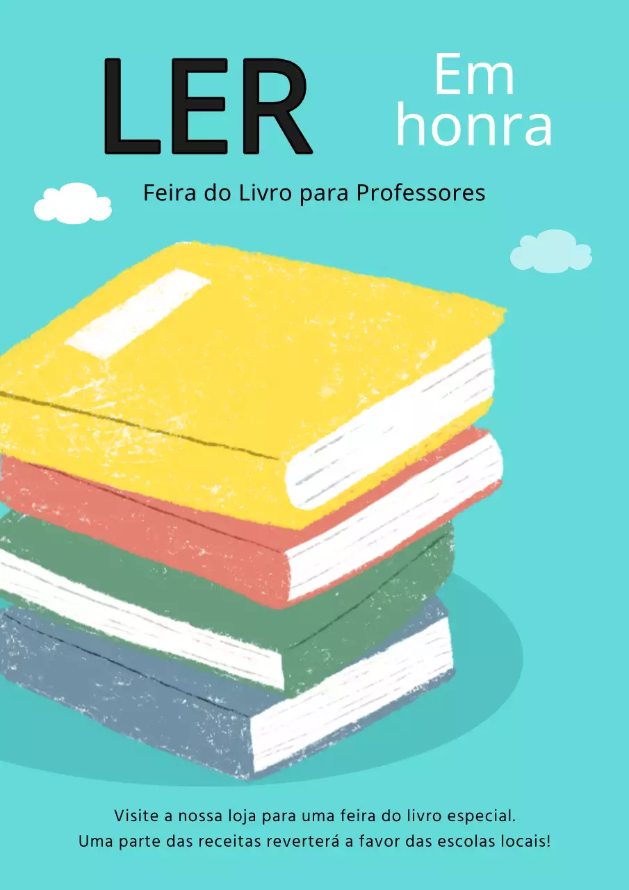 Anúncio do evento de leitura do Dia do Professor com encanto azul e amarelo