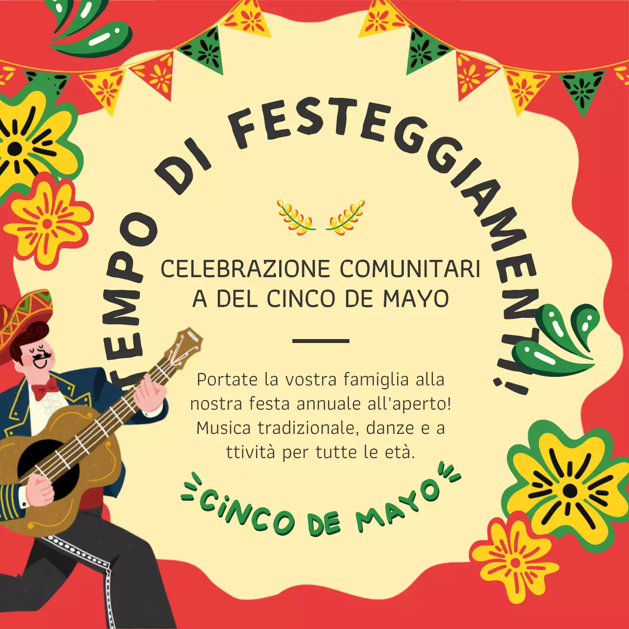 Arancione e giallo Charme del Cinco de Mayo Pubblicità dell'evento comunitario