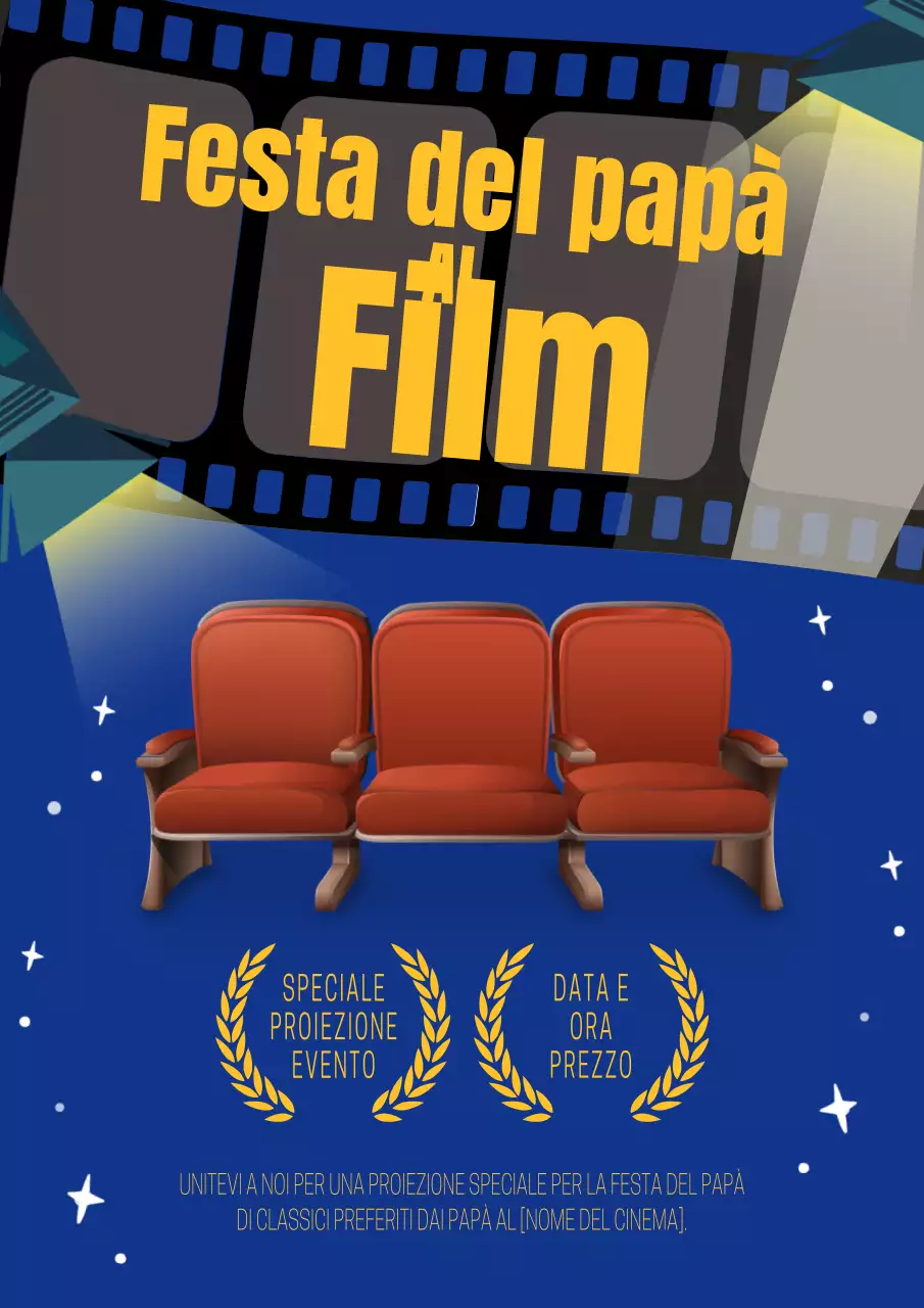 Pubblicità di tendenza blu e gialla per il film della festa del papà