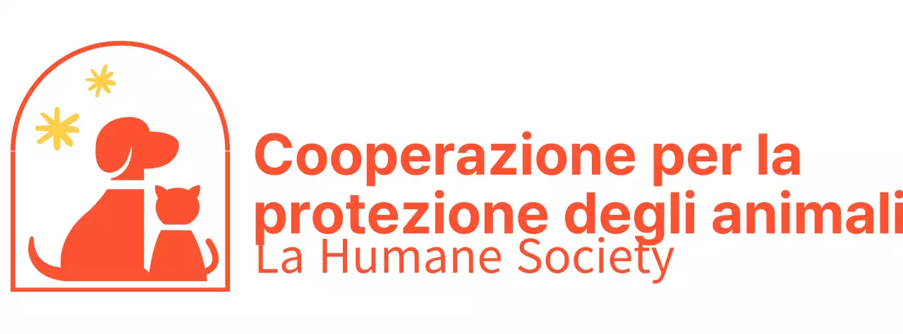 La Humane Society con un simpatico logo illustrato di un cane e un gatto in rosso