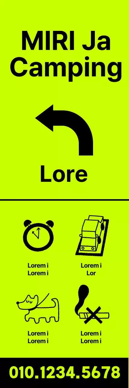 Campinglocaties in zwarte tekst op een fluorescerende achtergrond