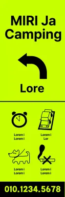Campinglocaties in zwarte tekst op een fluorescerende achtergrond