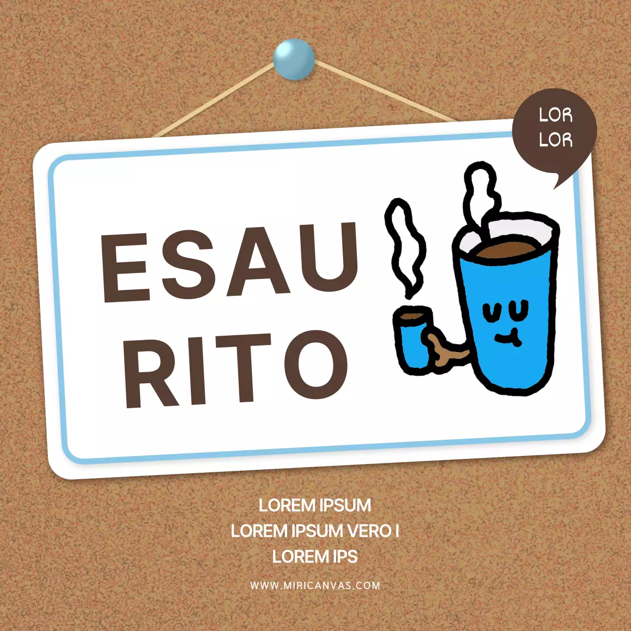 Una collezione di simpatici avvisi di caffè in beige e azzurro.