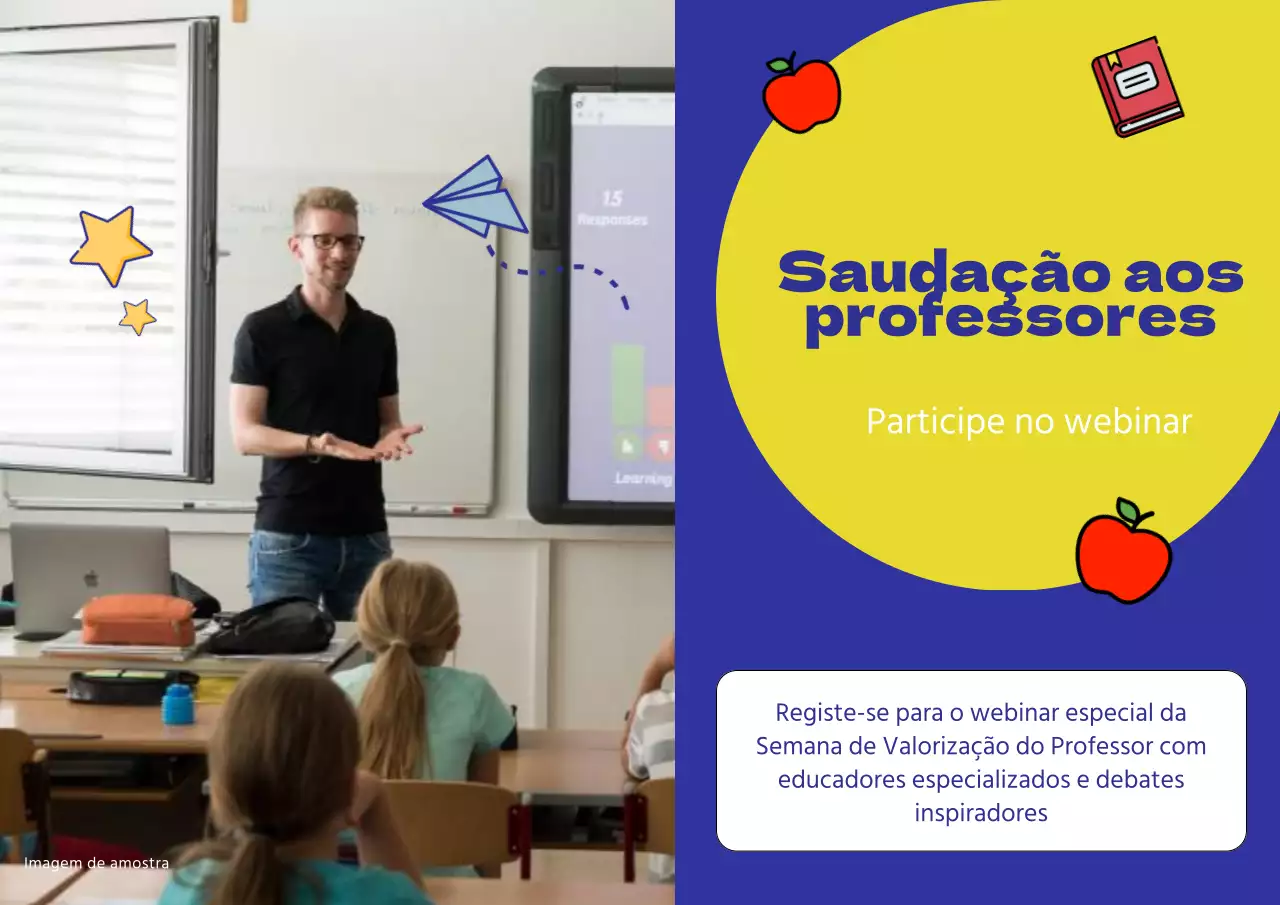 Convite para Webinar do Dia do Professor em azul e amarelo