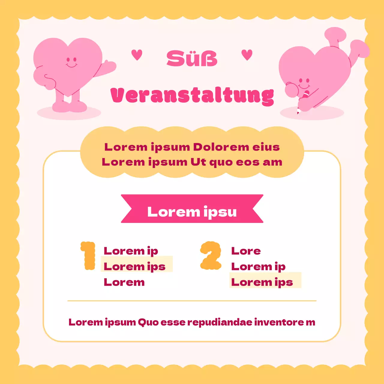 Eine hübsche Anzeige zum Valentinstag in Rosa und Hellblau