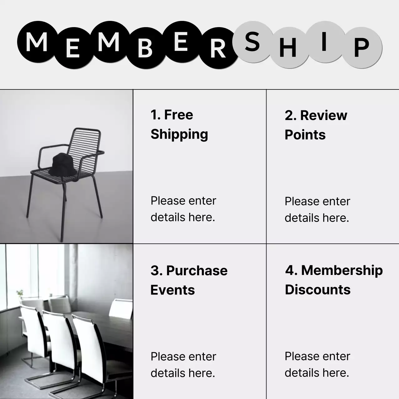 Black and white minimalist interior brand post