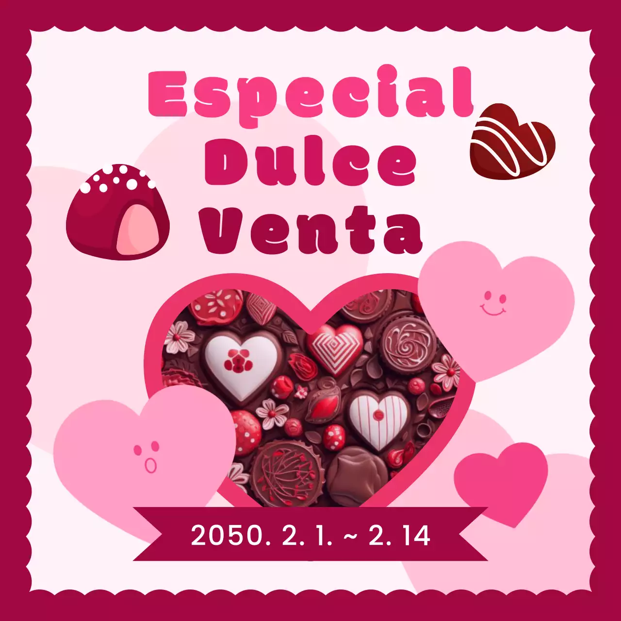 Un bonito anuncio de San Valentín en rosa y azul claro
