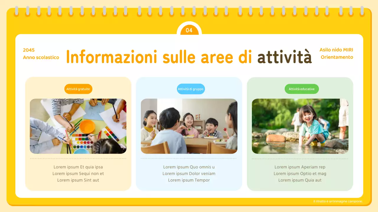 Presentazione dell'orientamento prescolare giallo e arancione