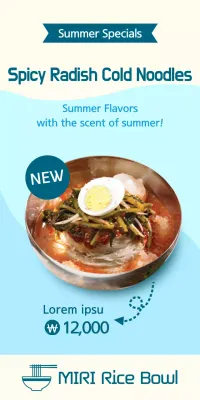 Introducing and promoting summer chilled noodles with a light blue background