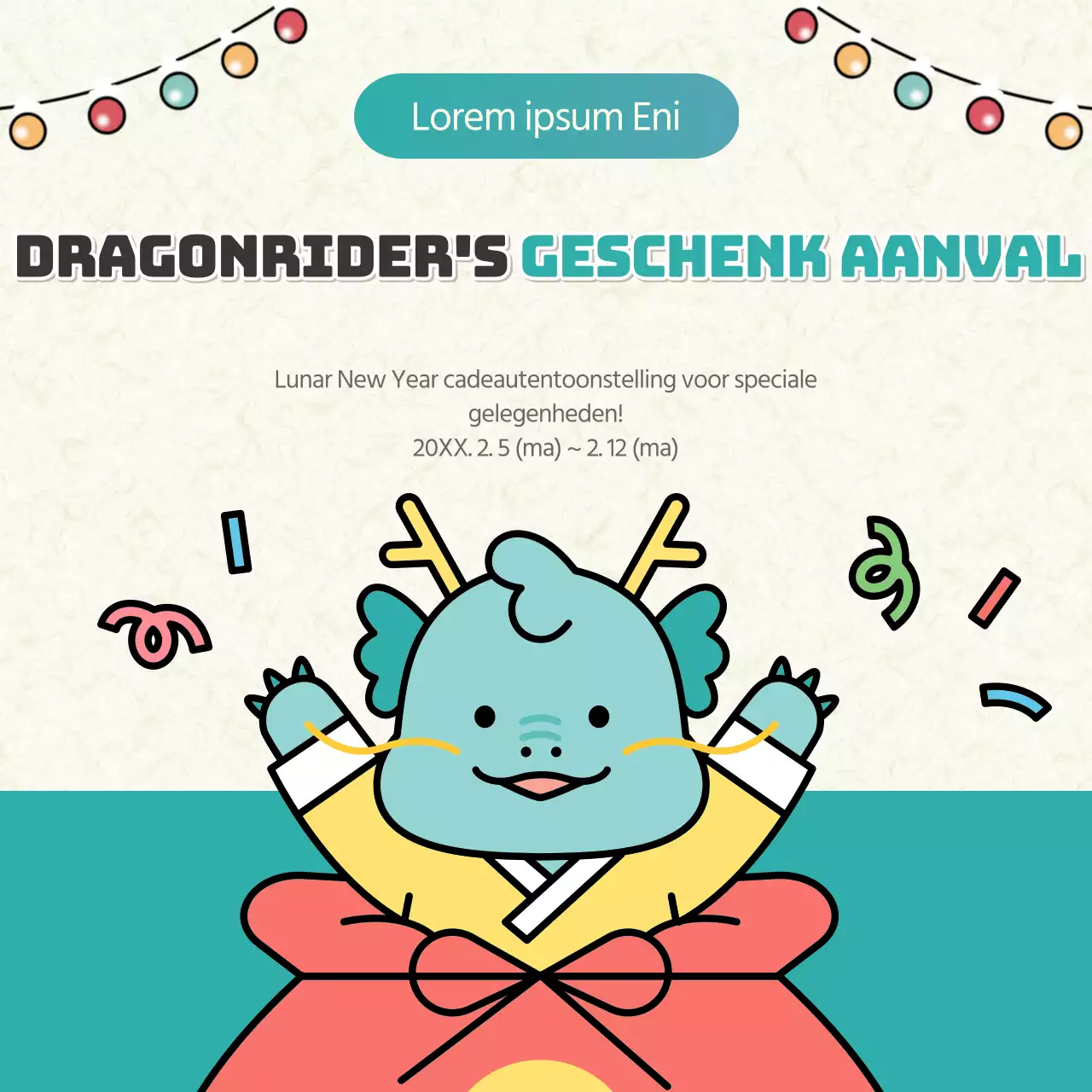 Schattige groene en rode Chinese nieuwjaarsgeschenk flyer