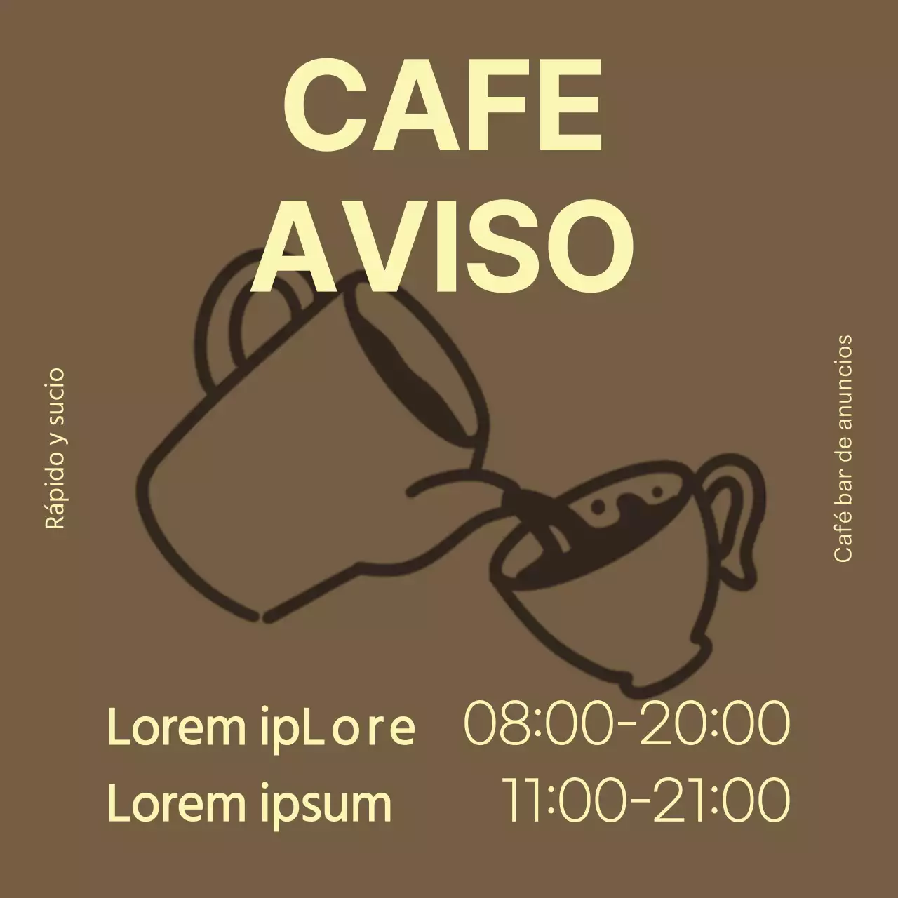 Sencillo anuncio de cafetería en amarillo y marrón