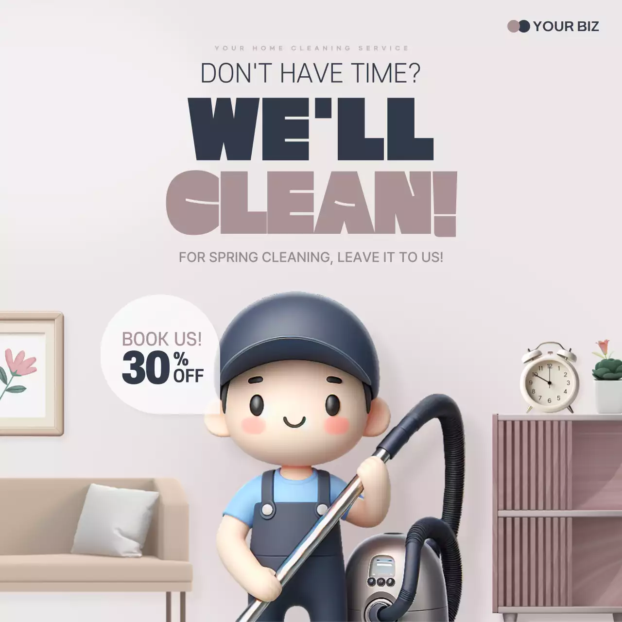 Beige Minimal Cleaning Promotion Social Media Post