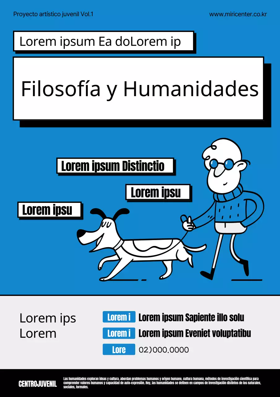 Se buscan estudiantes de filosofía y humanidades en azul y gris.