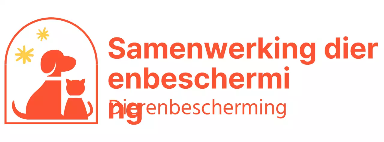 De Humane Society met een schattig geïllustreerd logo van een hond en kat in het rood