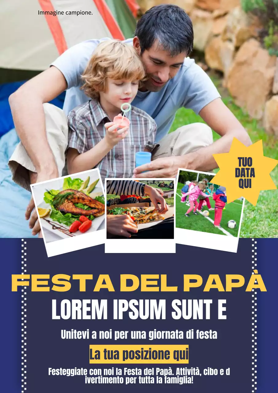 Pubblicità di tendenza per la festa del papà in giallo e blu navy