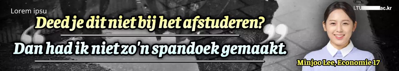 Grappige tekst voor afstuderen op een zwart-witte achtergrond