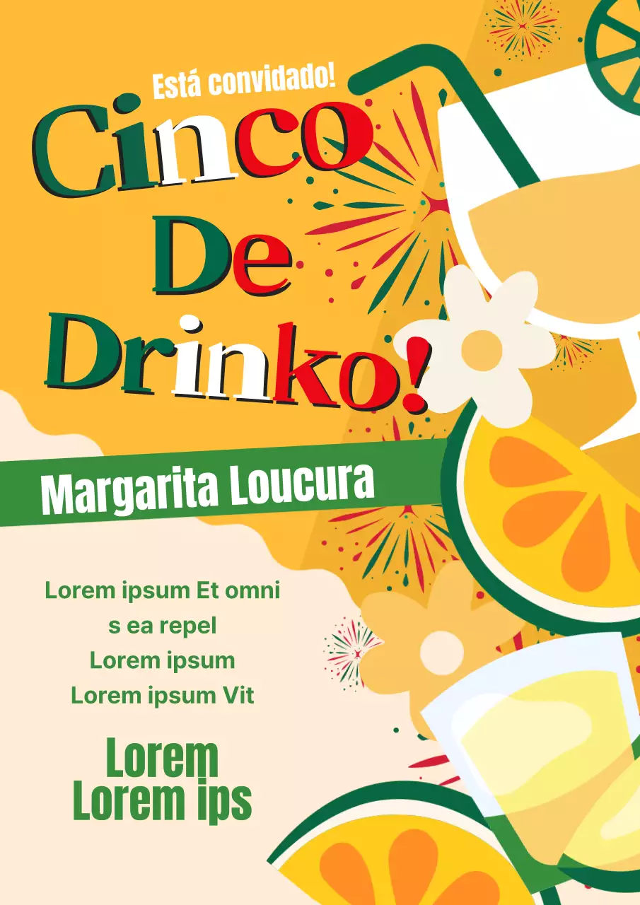 Amarelo e verde na moda Publicidade do evento Cinco de Mayo Drinks