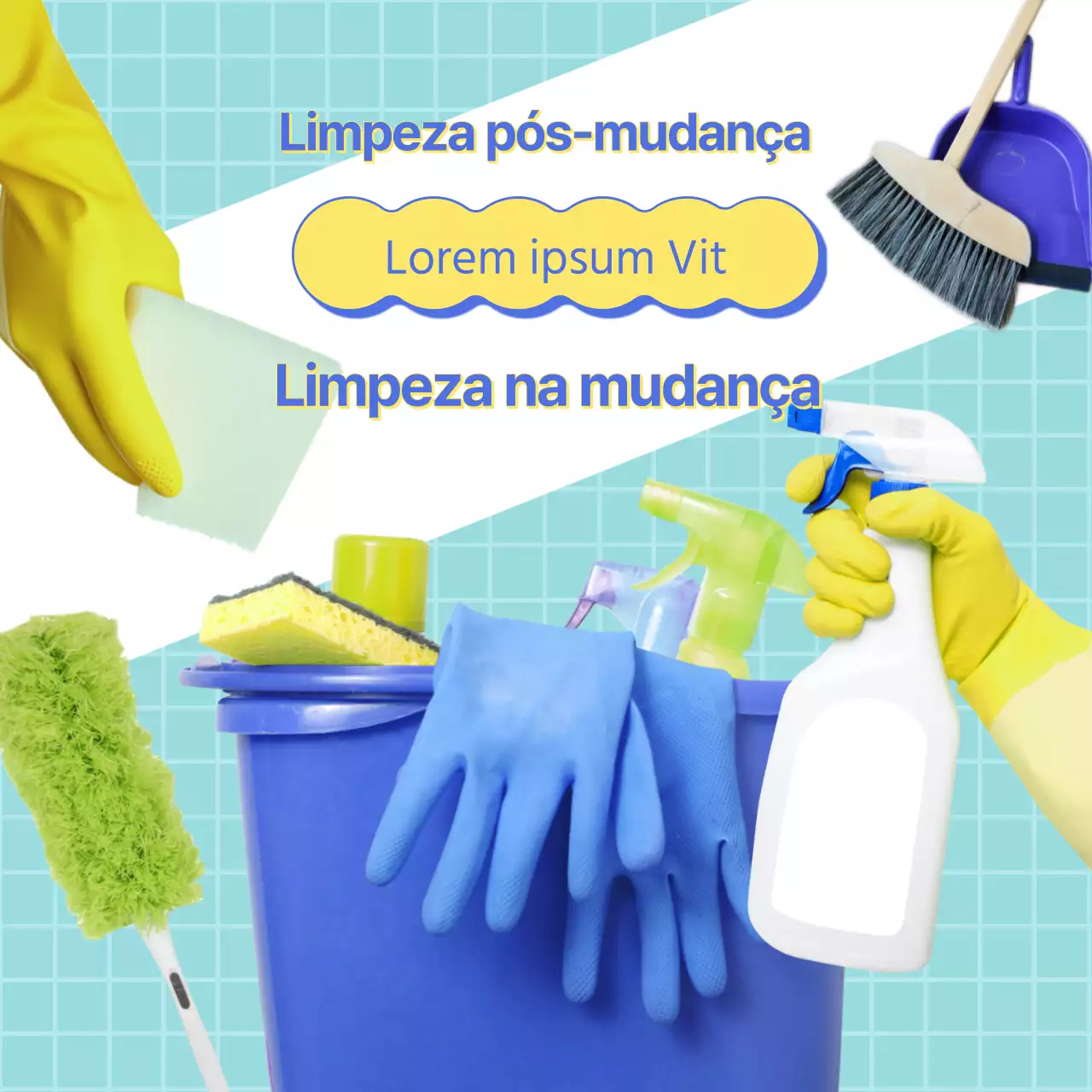 Anúncio amarelo e azul para limpeza de entradas e saídas