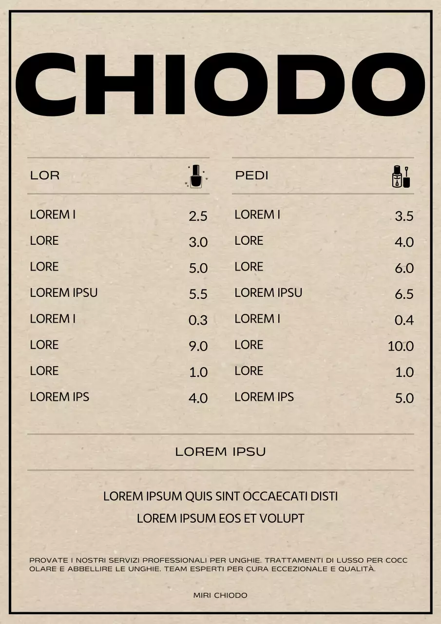 Prezzi per un salone per unghie semplice in beige e nero