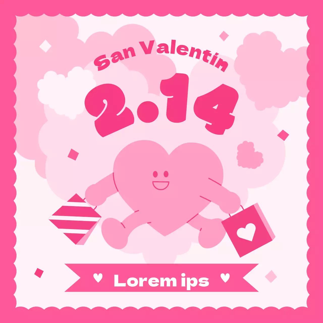 Un bonito anuncio de San Valentín en rosa y azul claro