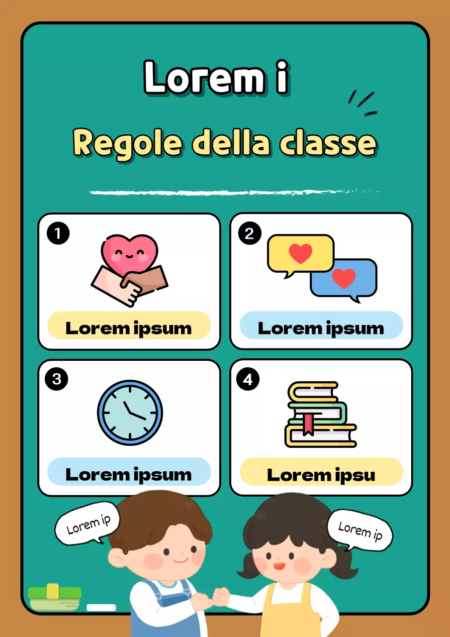 Annuncio del regolamento dell'accogliente classe di scuola primaria di Mint and Brown