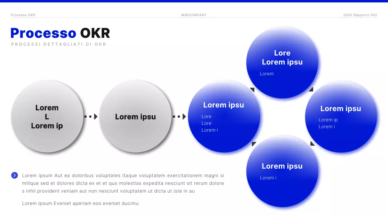 Un moderno rapporto OKR in blu e bianco